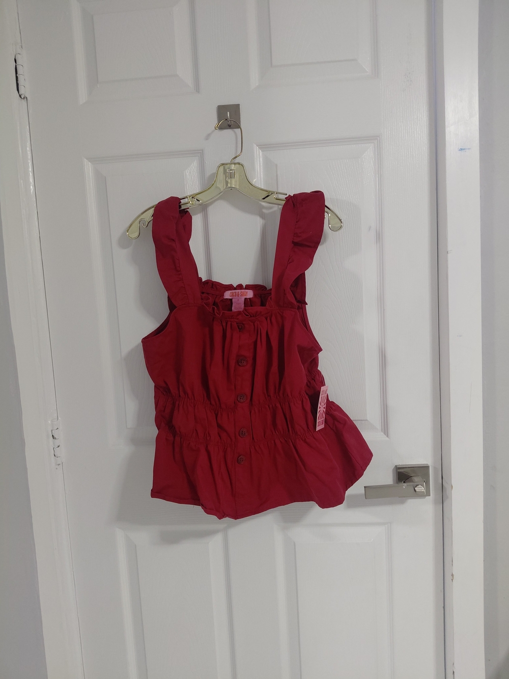 Ruffled Strap Button-Front Camisole Tank - Red